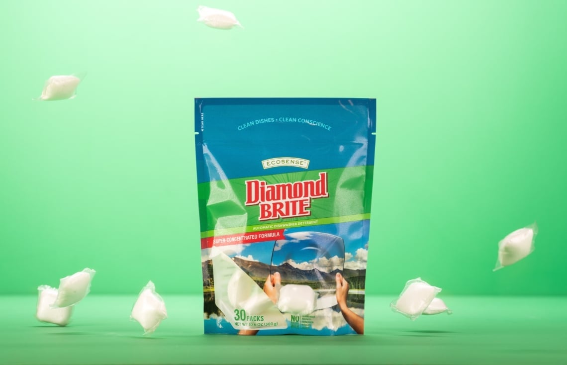 Diamond Brite bag surrounded by single-use packs