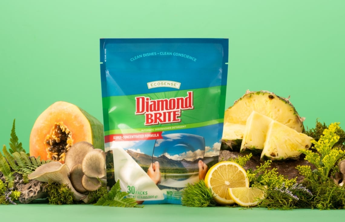 Diamond Brite bag surrounded by natural ingredients