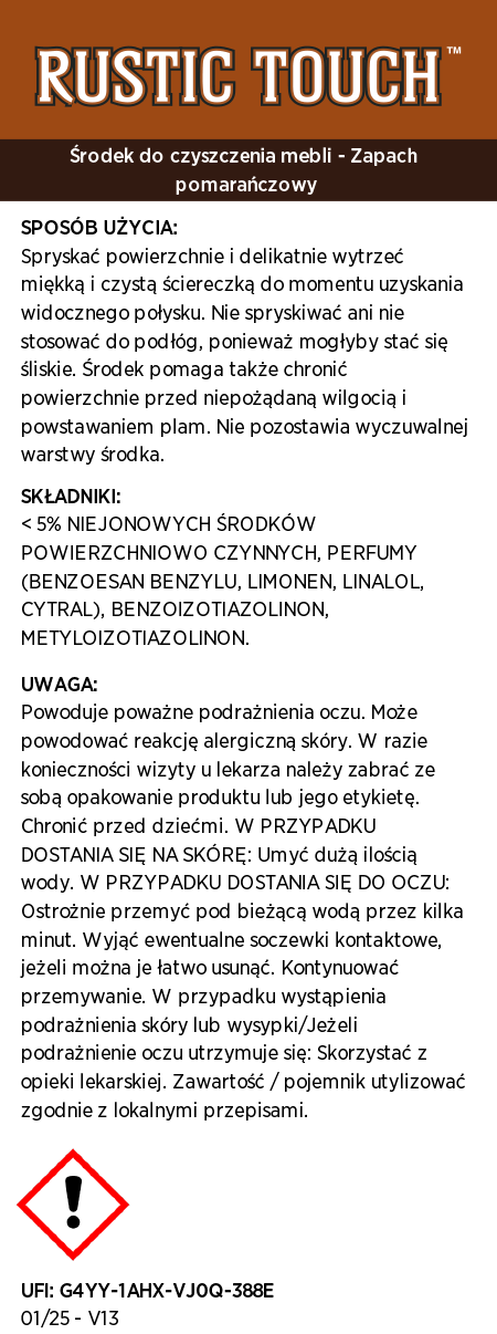 Rustic Touch™ Środek do polerowania mebli - Zapach pomarańczowy
