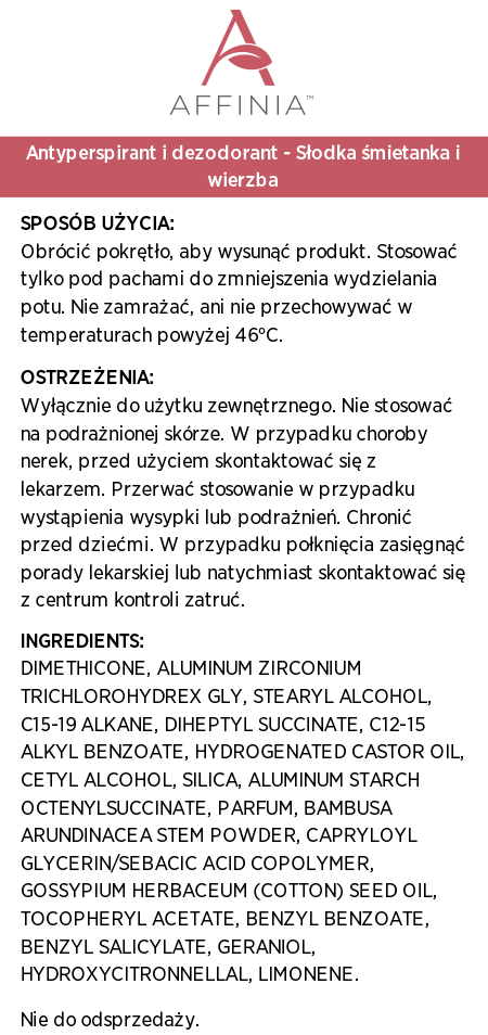 Affinia™ Słodka śmietanka i wierzba - Antyperspirant i dezodorant