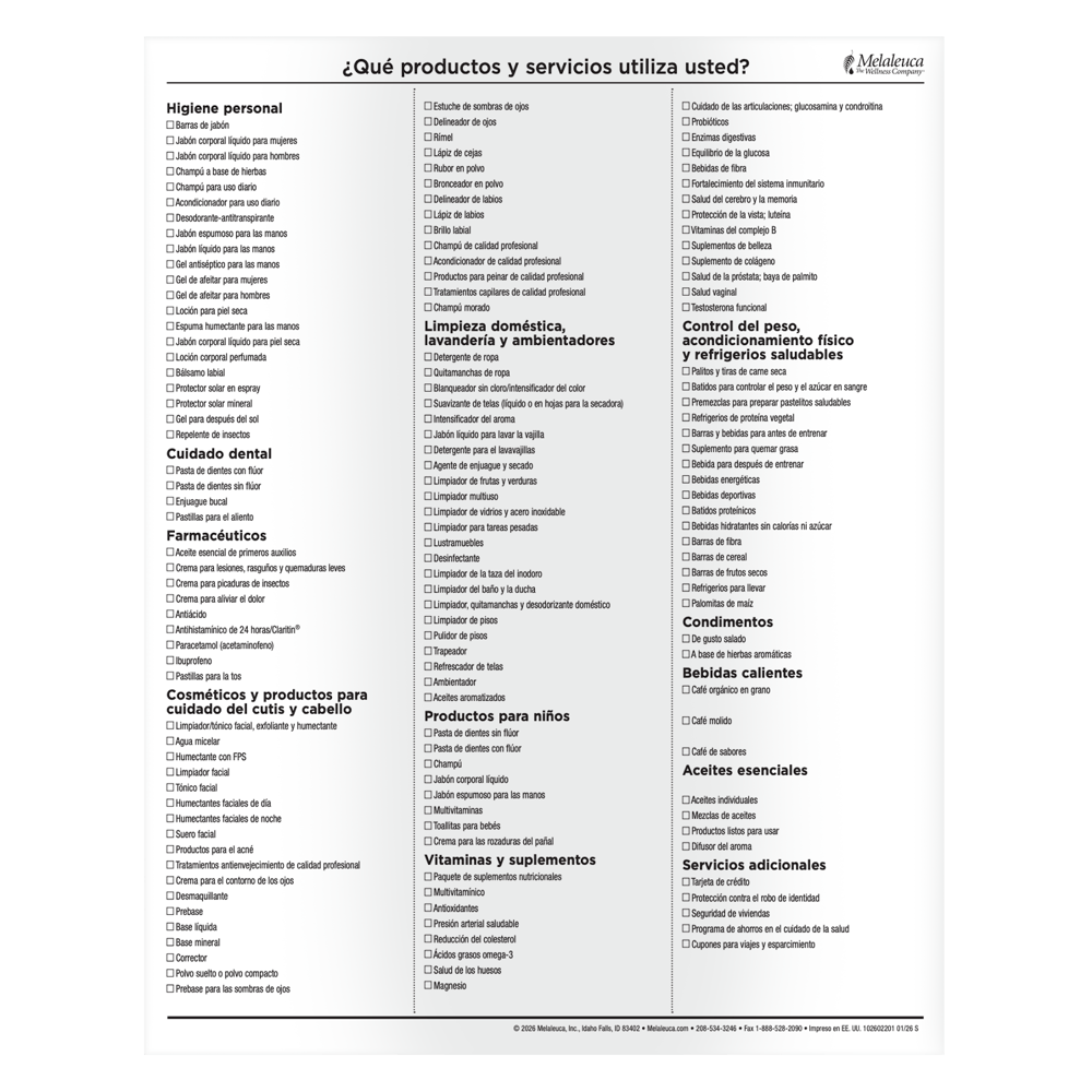 Which Products & Services Form, Spanish
