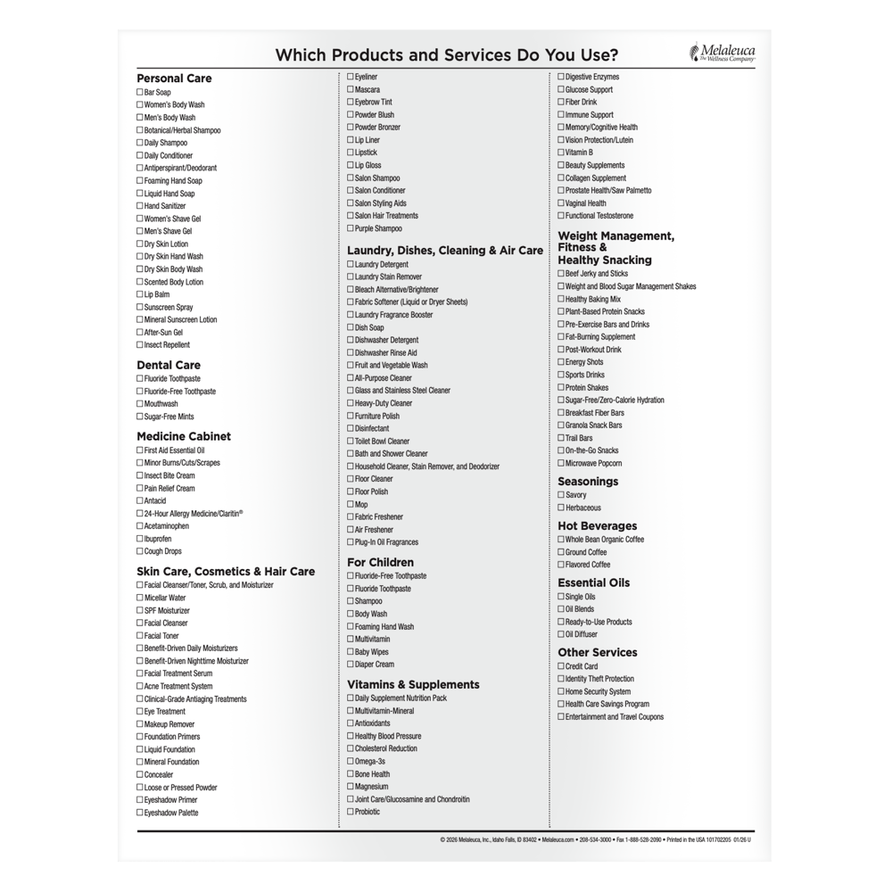 Which Products & Services Form (English)