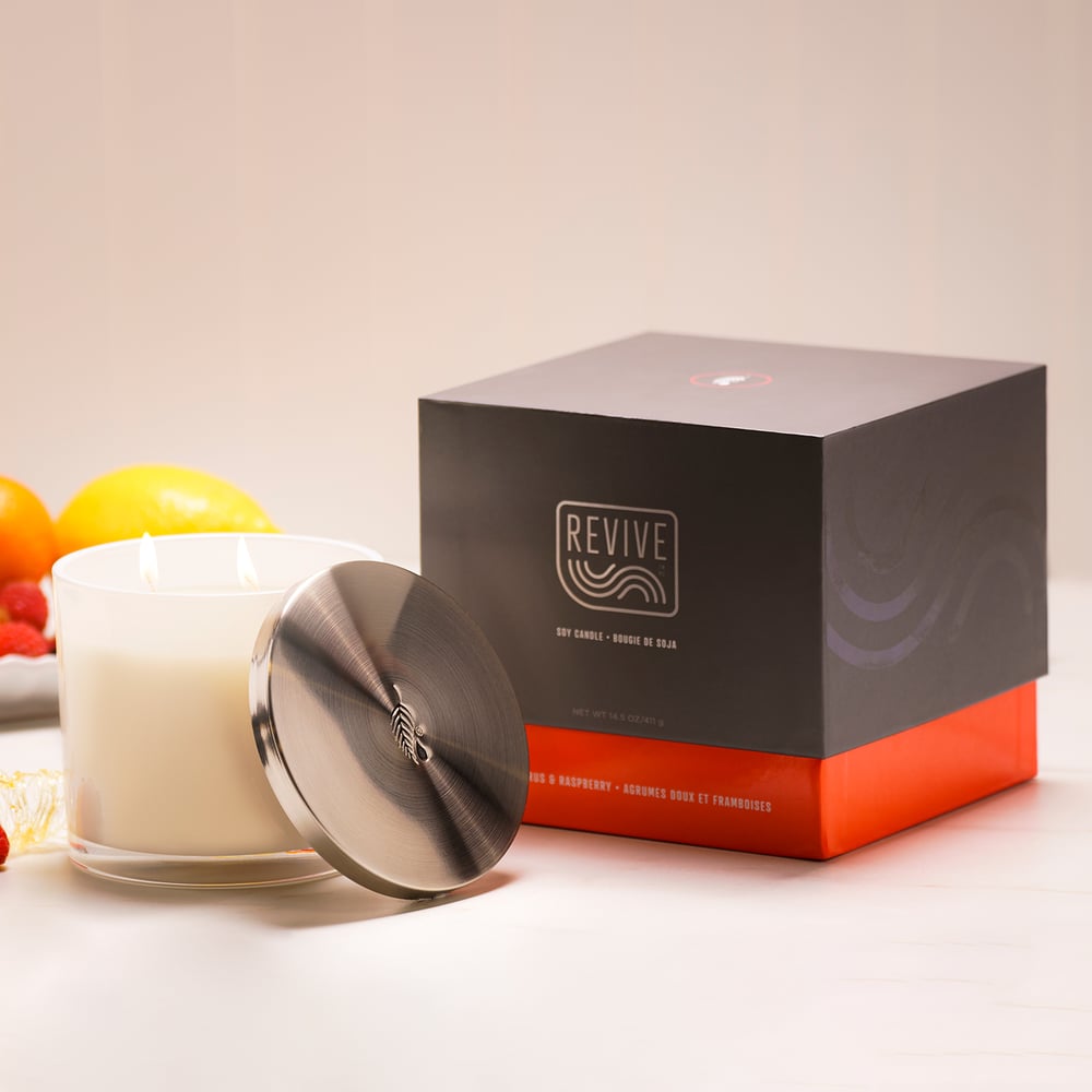 Revive Raspberry Revive™ Double-Wick Soy Candle: Sweet Citrus & Raspberry
