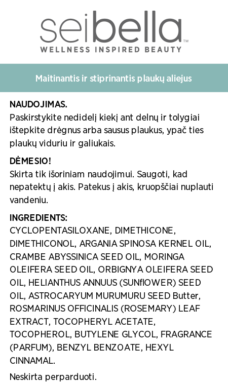 Sei Bella® maitinamasis ir stiprinamasis plaukų aliejus