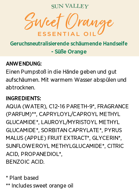 Sun Valley® Geruchsneutralisierende schäumende Handseife - Süße Orange