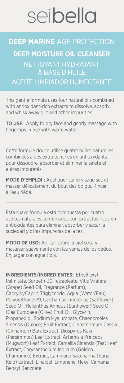 Aceite limpiador humectante Deep Marine de Sei Bella®