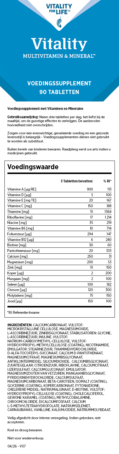 Vitality Multivitamin & Mineral™ - Mannen
