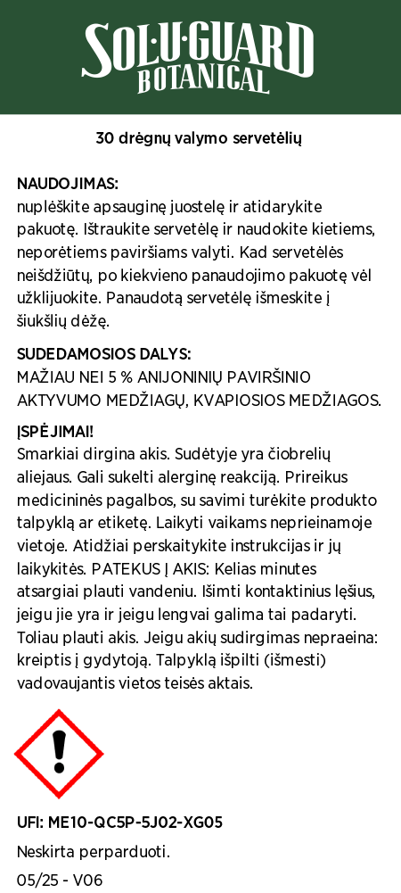 Sol-U-Guard botaninės servetėlės