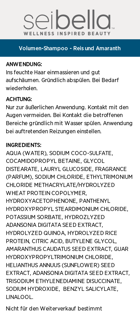 Sei Bella® Reis und Amaranth Volumen-Shampoo