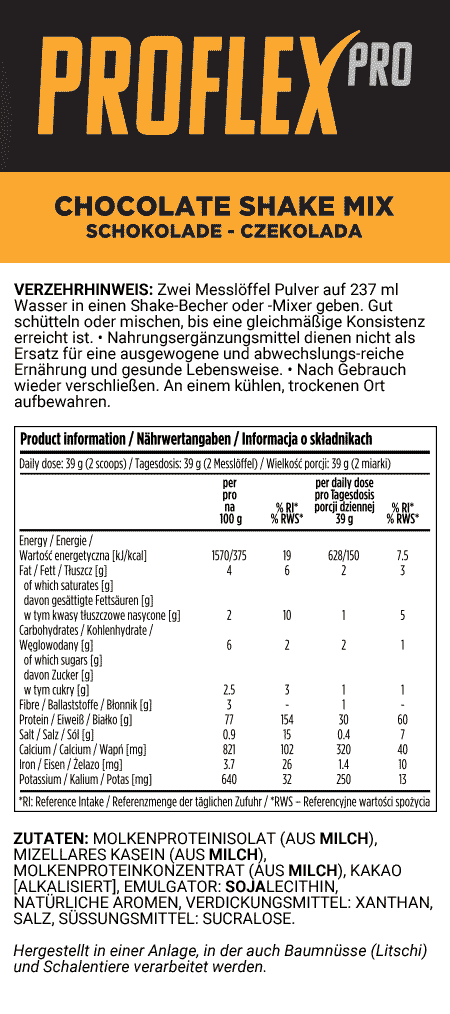 Proflex Pro Molkenprotein-Shake - Schokolade