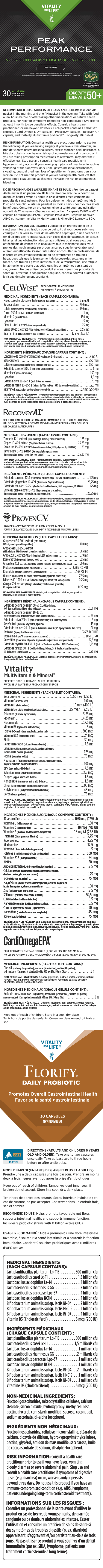 Peak Performance Nutrition Pack: Longevity 50+