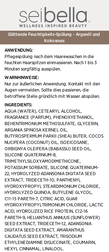 Sei Bella® Arganöl und Kokosnuss glättende Feuchtigkeits-Spülung