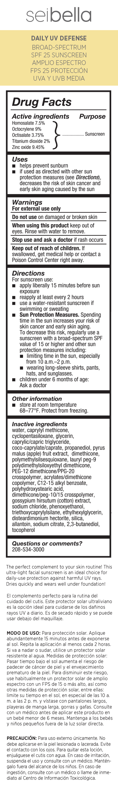 Sei Bella Daily UV Defense Broad-Spectrum SPF 25 Sunscreen