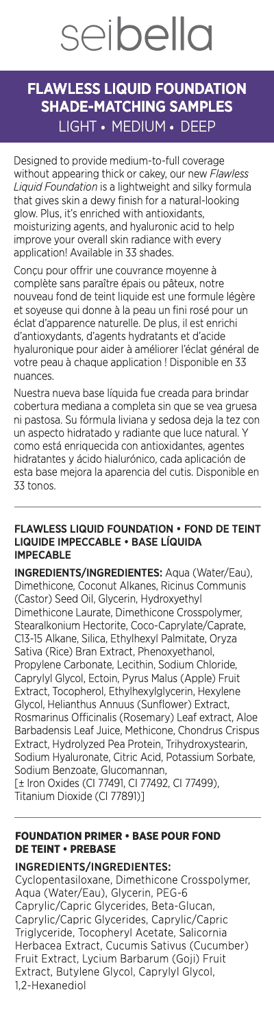 Sei Bella Flawless Liquid Foundation Shade-Matching Samples: Light