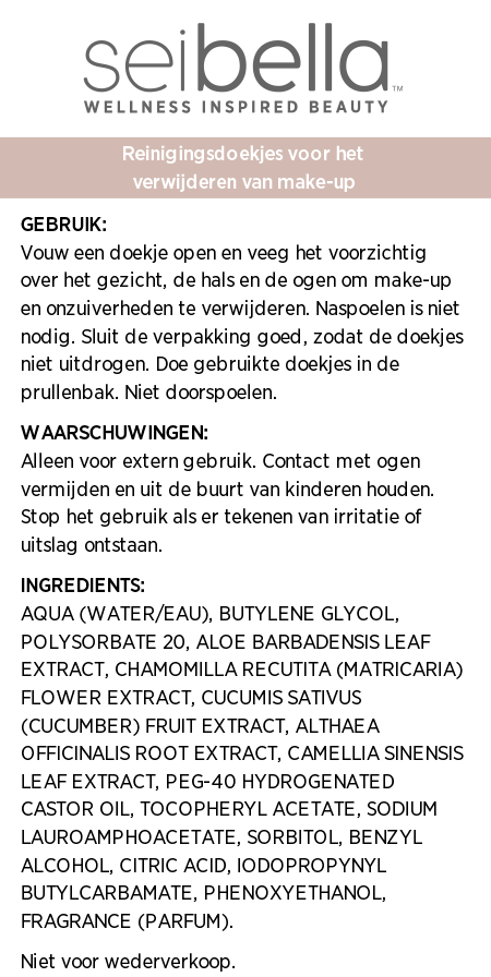 Sei Bella® Reinigingsdoekjes voor het verwijderen van make-up, 2-pack