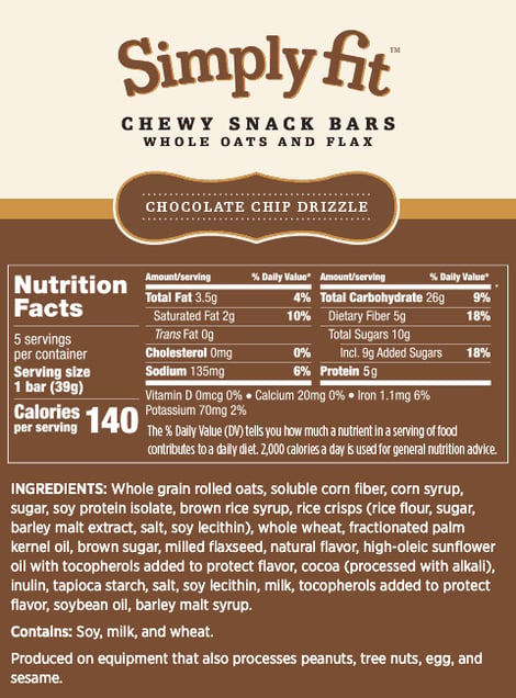 Simply Fit™ Chewy Snack Bars: Chocolate Chip Drizzle
