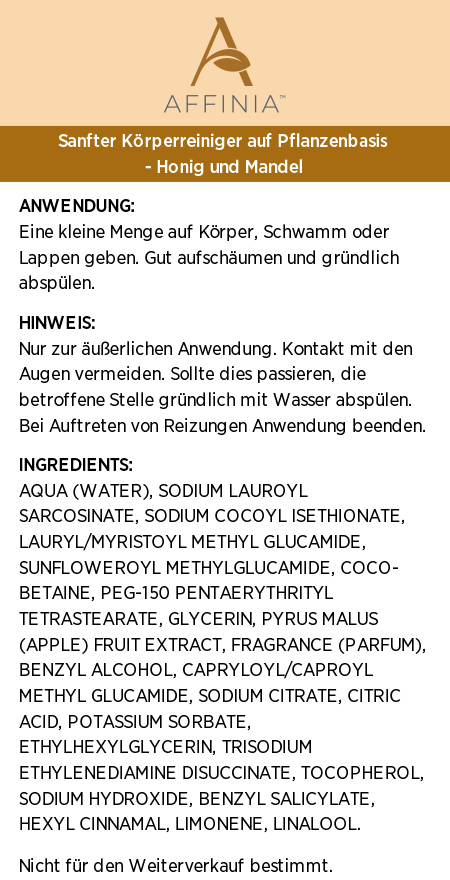 Affinia™ Honig & Mandel Sanfter Körperreiniger auf Pflanzenbasis