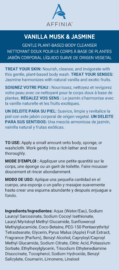 Affinia Vanilla Musk & Jasmine Gentle Plant Based Body Cleanser