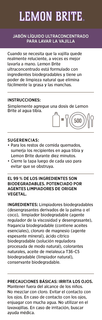 Jabón líquido Lemon Brite para lavar la vajilla: Lavanda