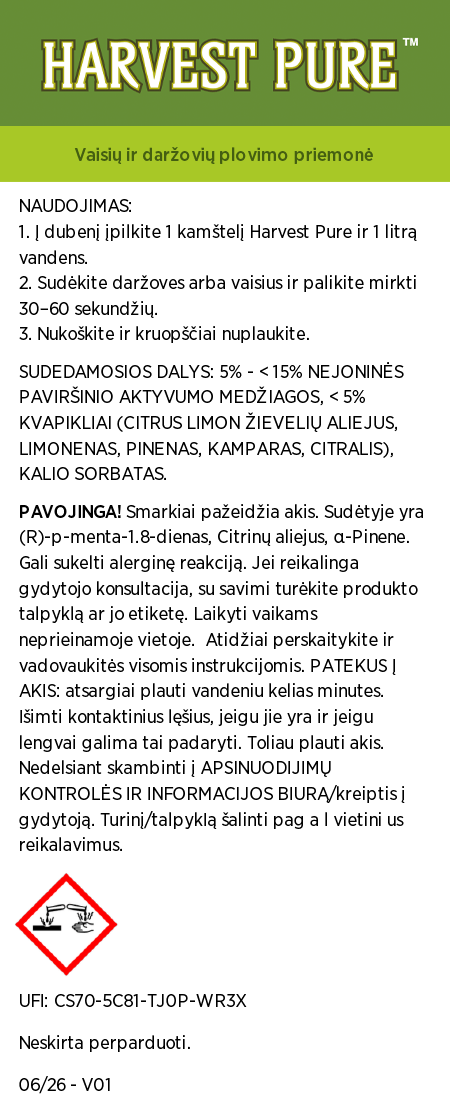 Harvest Pure™ vaisių ir daržovių ploviklis