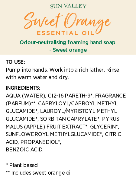 Sun Valley® Sweet Orange Odour-Neutralising Foaming Hand Soap