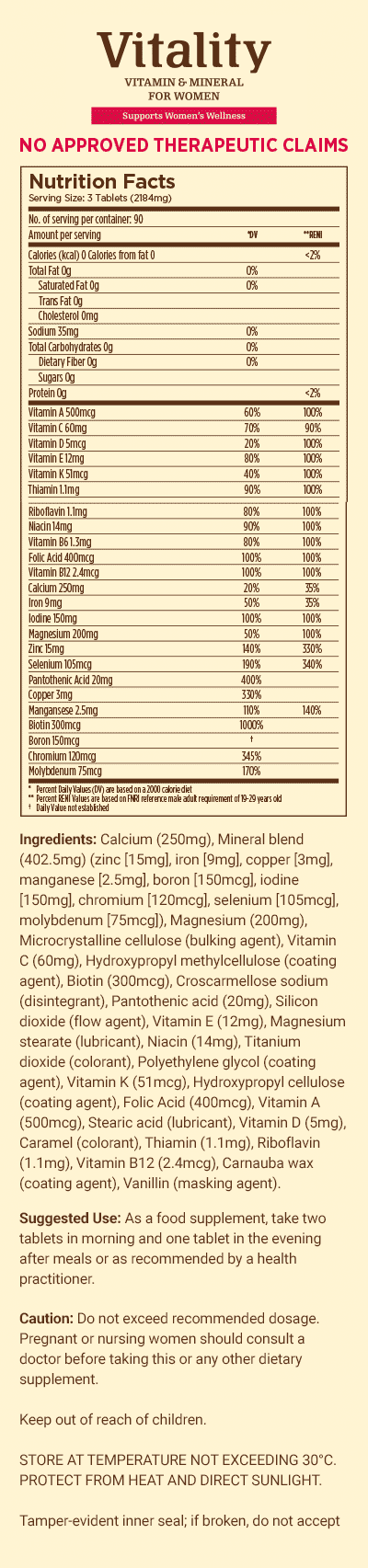 Vitality Vitamin & Mineral for Women