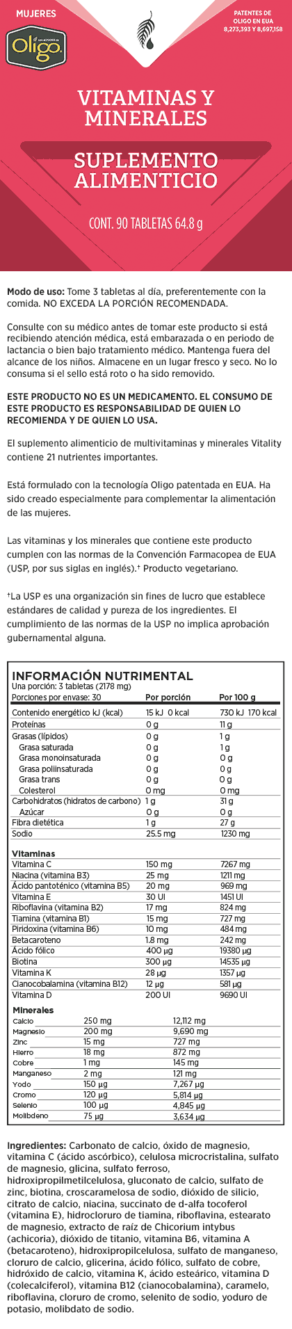 Multivitamínico con minerales Vitality para mujeres