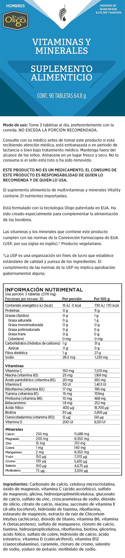 Multivitamínico con minerales Vitality para hombres