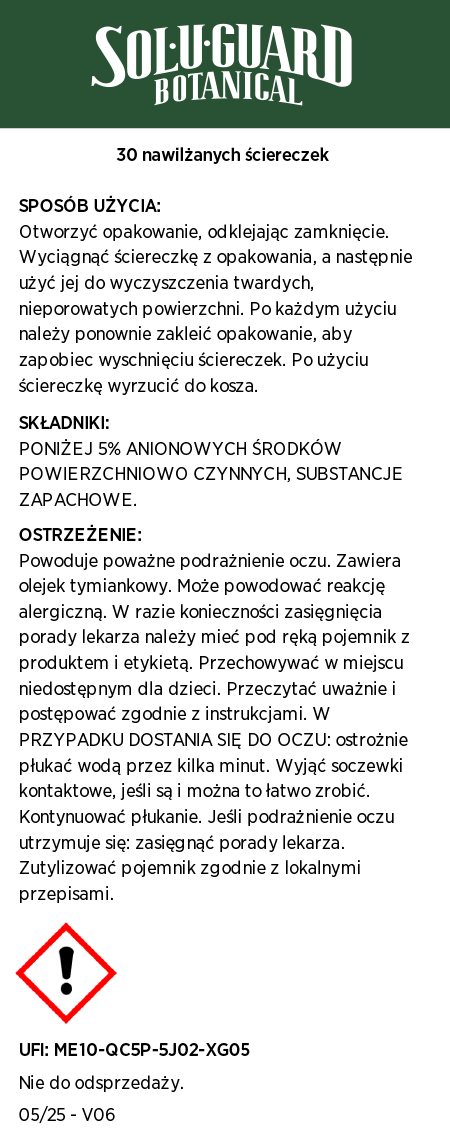 Sol-U-Guard Ściereczki na bazie składników roślinnych