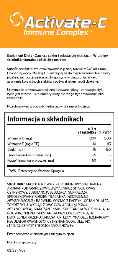 Activate-C Immune Complex™ Suplement Diety Napój - Smak pomarańczowy