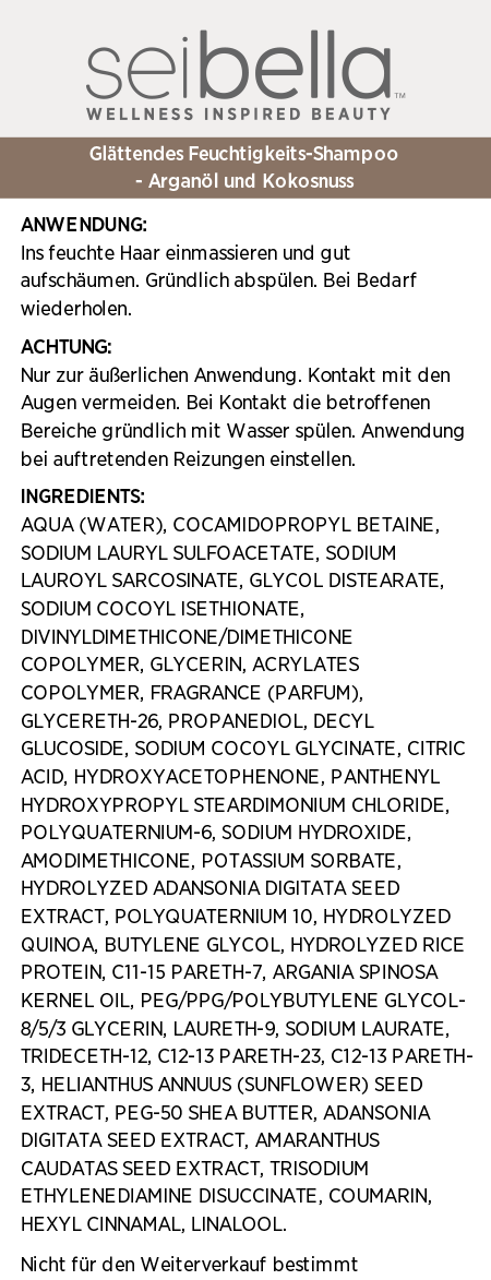 Sei Bella® Arganöl und Kokosnuss glättendes Feuchtigkeits-Shampoo