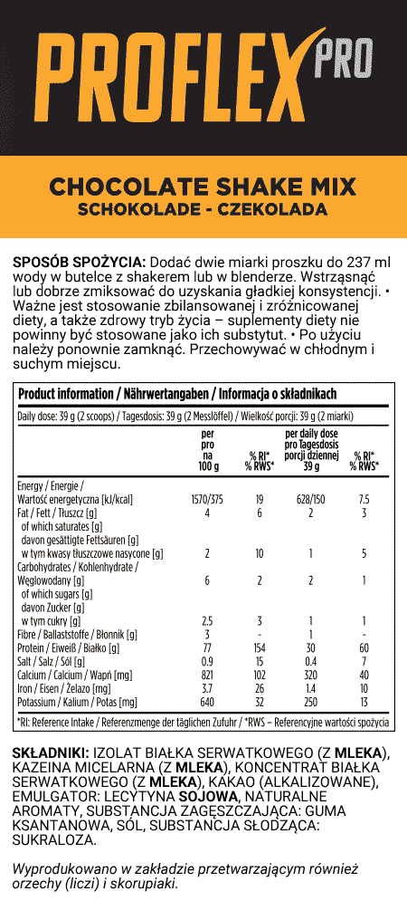 Proflex Pro Koktajl z białkiem serwatkowym - Czekolada