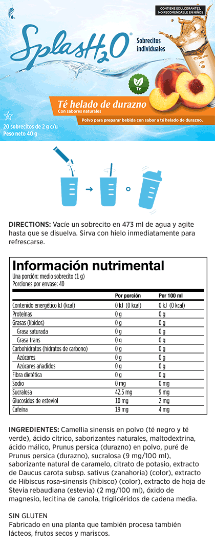 SplasH2O® en porciones individuales: té helado de durazno