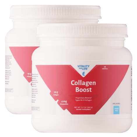 Dos botes de bebida Collagen Boost