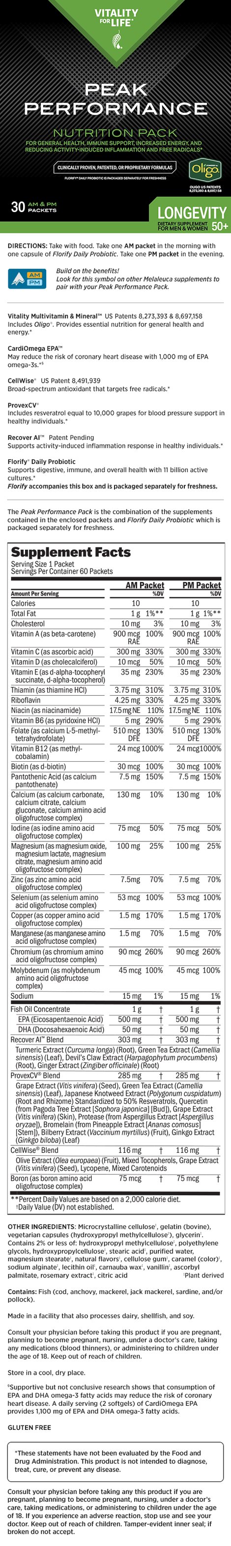 Peak Performance Nutrition Pack: Longevity 50+
