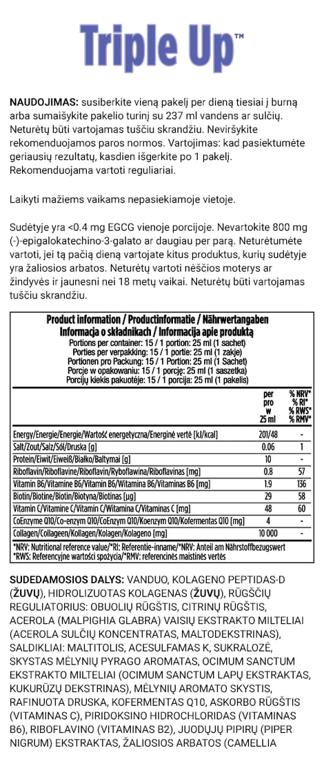 Triple Up™ Collagen - mėlynių skonio - ekonomiškas rinkinys