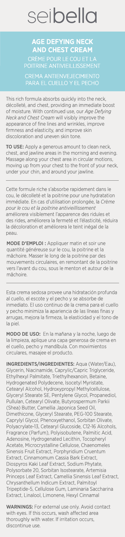 Crema antienvejecimiento para el cuello y el escote Sei Bella®  