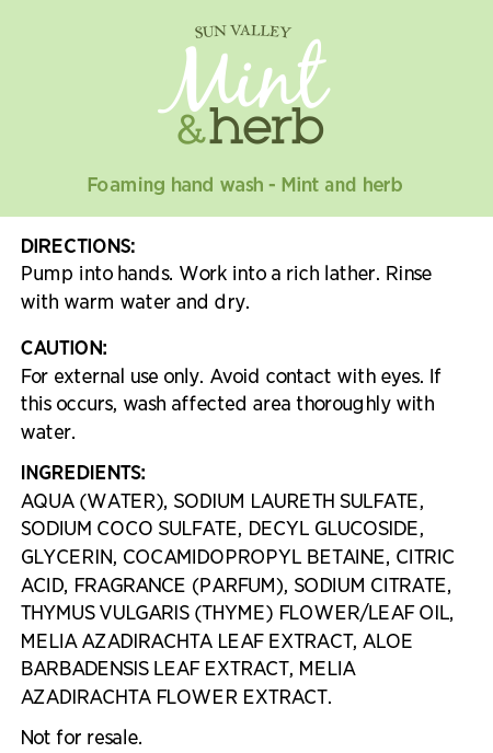 Sun Valley® Foaming Hand Wash Refill - Mint & Herb