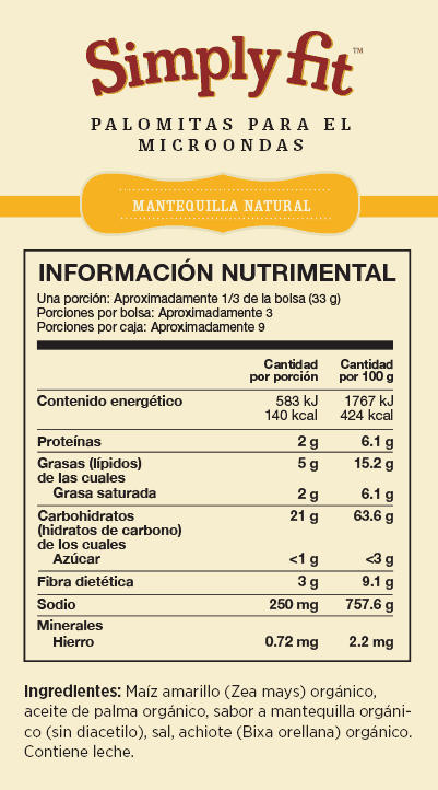 Palomitas de maíz orgánicas Simply Fit: Mantequilla natural