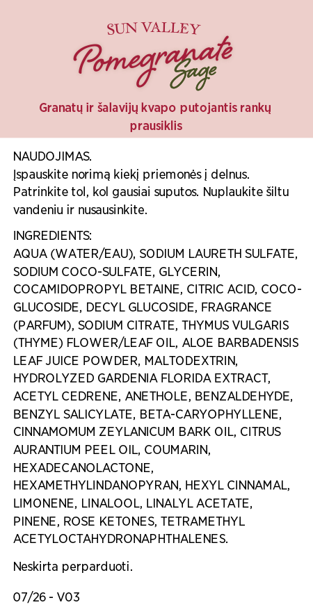 Sun Valley® Putojantis rankų muilas - granatai ir šalavijai