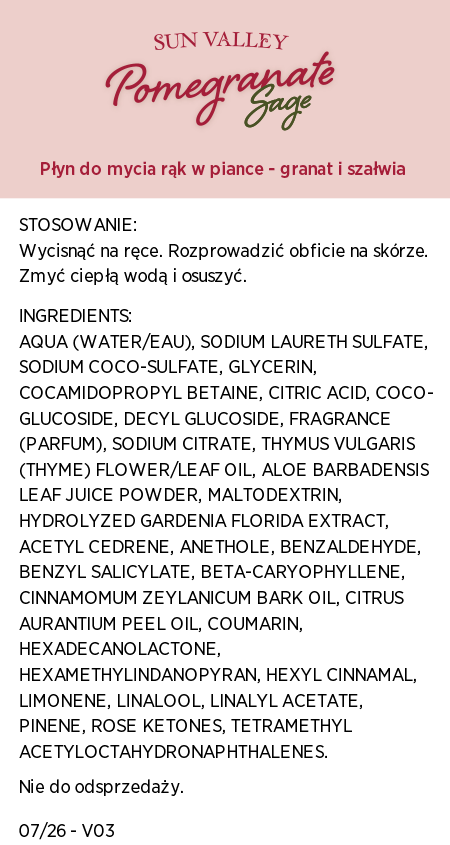 Sun Valley® Pianka do mycia rąk - Szałwia z owocem granatu