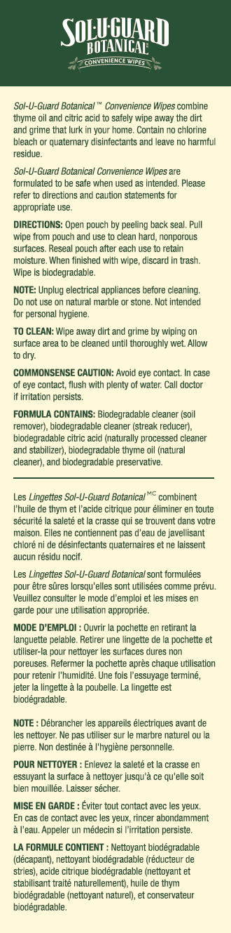 Sol-U-Guard Botanical Convenience Wipes
