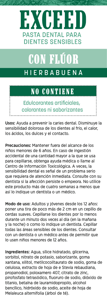 Pasta dental de cuidado total para dientes sensibles Exceed con flúor