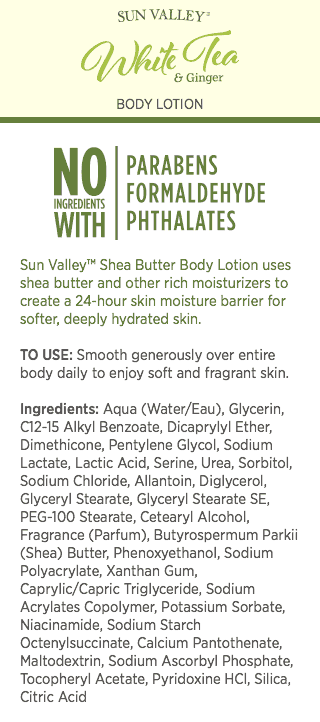 Sun Valley® Shea Butter Body Lotion: White Tea & Ginger (Pump sold separately)