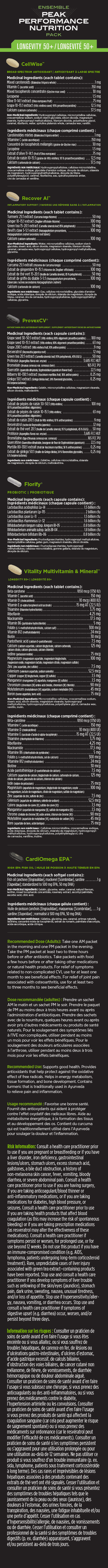 Peak Performance Nutrition Pack Longevity