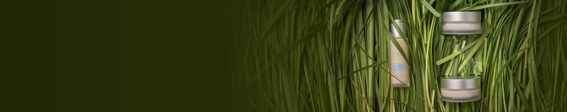 Sei Bella Advanced Microbiome products laying in long blades of grass