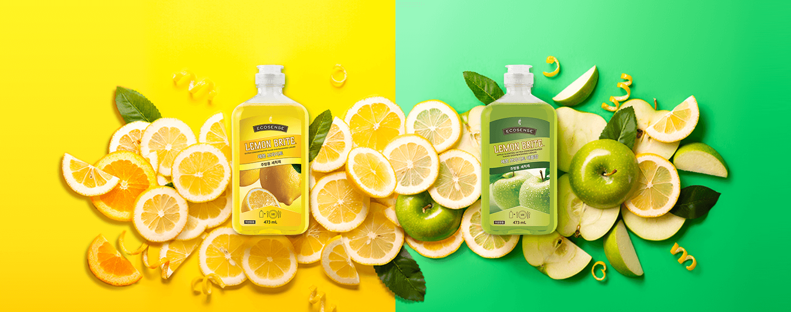 All three bottles surrounded by ingredients.