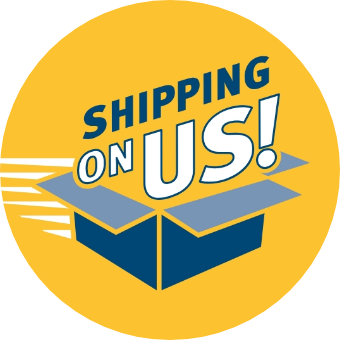 shipping on us text with a cardboard box