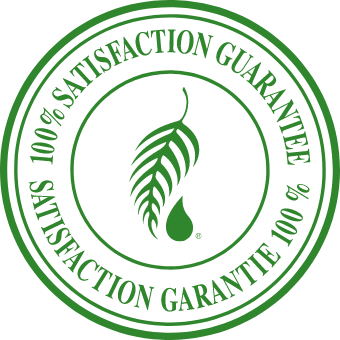 100% satisfaction guarantee with the Melaleuca Leaf and Drop logo