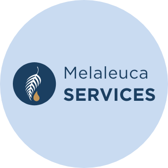 Melalecua Services text and the Melaleuca Leaf and Drop logo